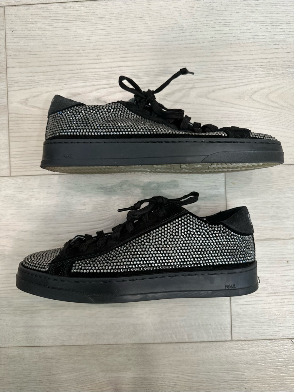 P448 Black Crystal Rhinestone Embellished Sneakers Size 39 Made in Italy
